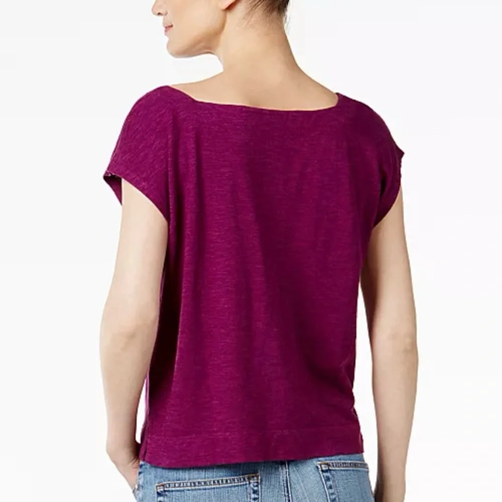 Eileen Fisher Women XL Purple Top Crop Boxy Square Neckline Hemp Organic Cotton - Picture 4 of 15